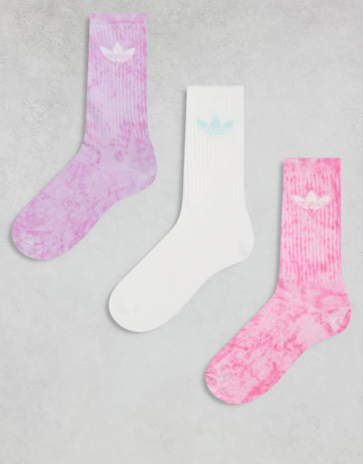 adidas Originals - Set van 3 paar tie-dye sokken met trefoil in roze
