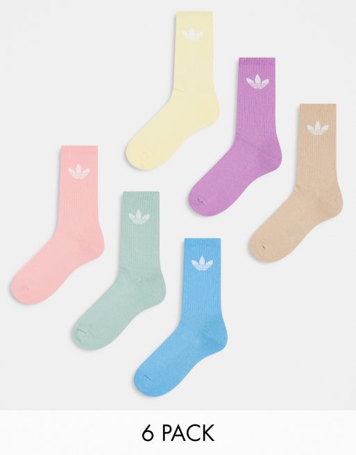 adidas Originals - Set van 6 paar sokken in pastelkleuren met trefoil