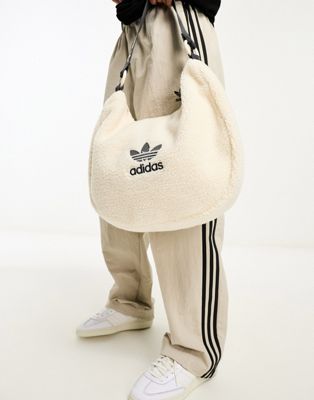 adidas Originals sherpa shoulder bag in off white