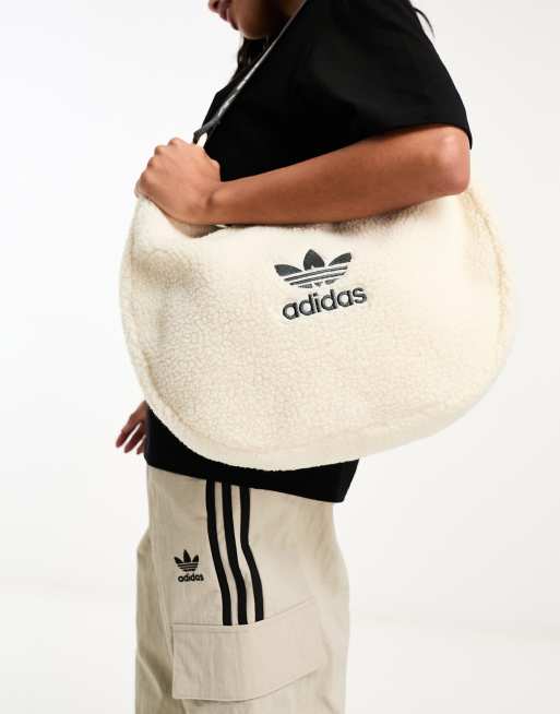 adidas Originals sherpa shoulder bag in off white