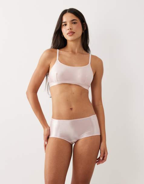 Adidas Originals shine satin bandeau bralette with embroidered logo in powder pink - view 1