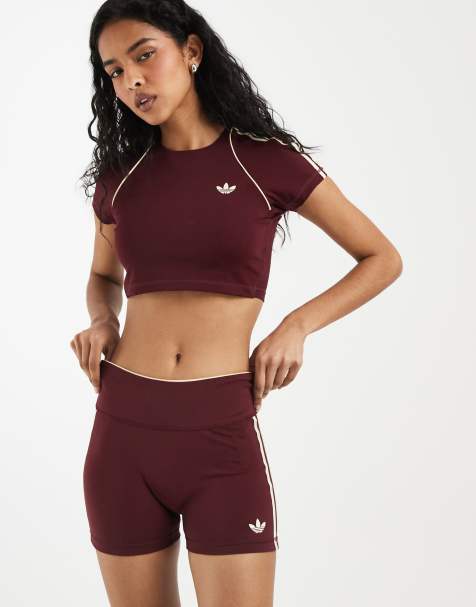 adidas Originals - Short de sport moulant - Bordeaux et crème - view 1