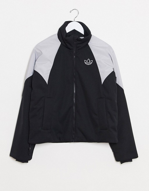 adidas Originals short length padded jacket with block colour shoulders in black