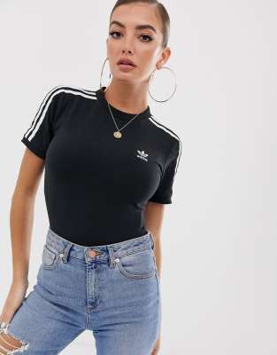 adidas Originals short sleeve three stripe body in black Black