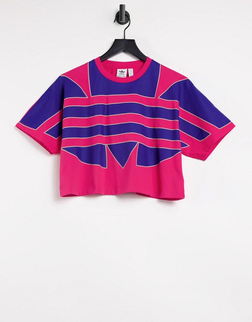 Adidas Originals short sleeve top in blue and red-Pink