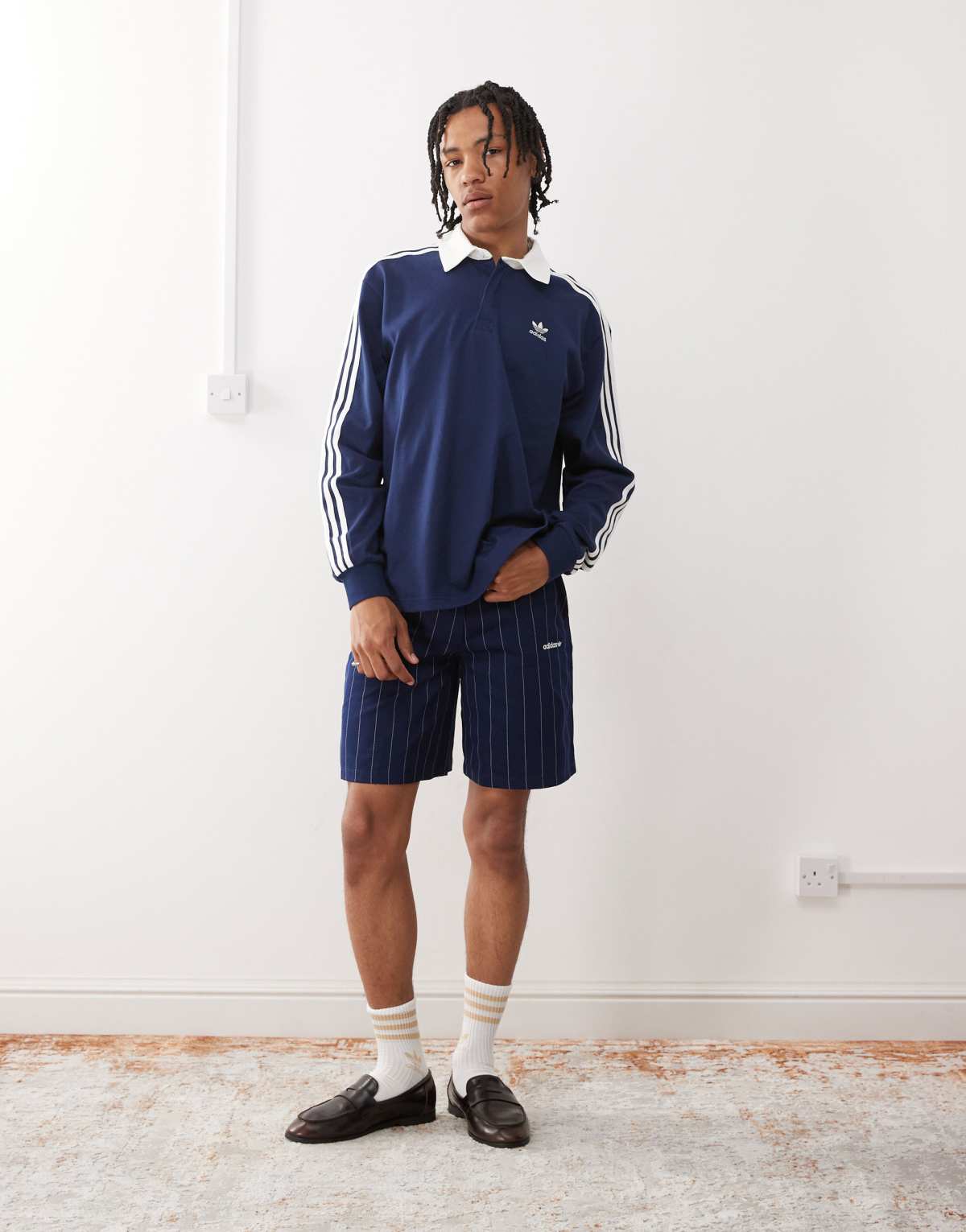 adidas Originals shorts in navy pinstripe