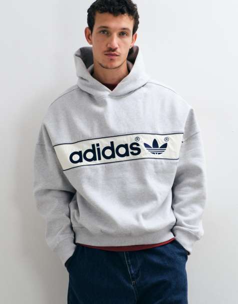 adidas Originals signatur-hoodie med blokdesign i grå - view 1