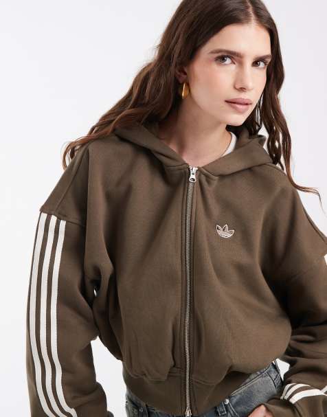 adidas Originals Signature full zip hoodie in brown - view 1