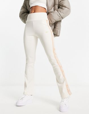 adidas Originals 'ski chic' flared rib leggings in oatmeal