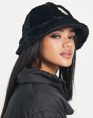 adidas Originals 'ski chic' fur bucket hat in black