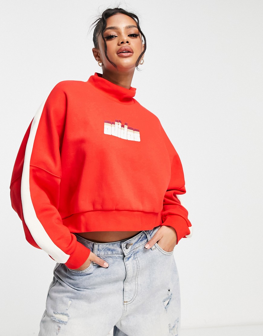 Adidas Originals 'Ski Chic' high neck sweatshirt in red