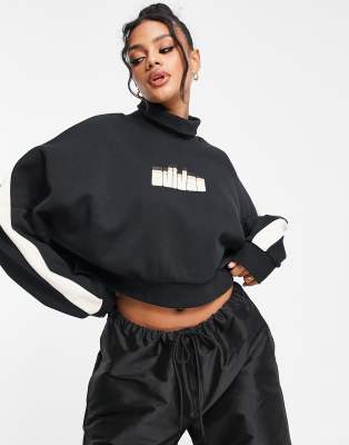 adidas Originals ’ski chic’ retro high neck sweatshirt in black