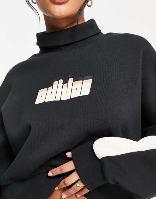 adidas Originals 'ski chic' retro high neck sweatshirt in black