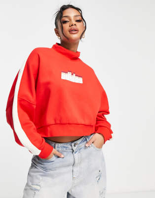 adidas Originals ’ski chic’ retro high neck sweatshirt in red