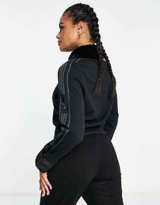 adidas Originals 'Ski Chic' ribbed track top with fur in