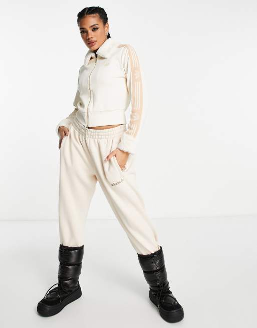 adidas Originals 'Ski Chic' ribbed track top with fur in white | ASOS