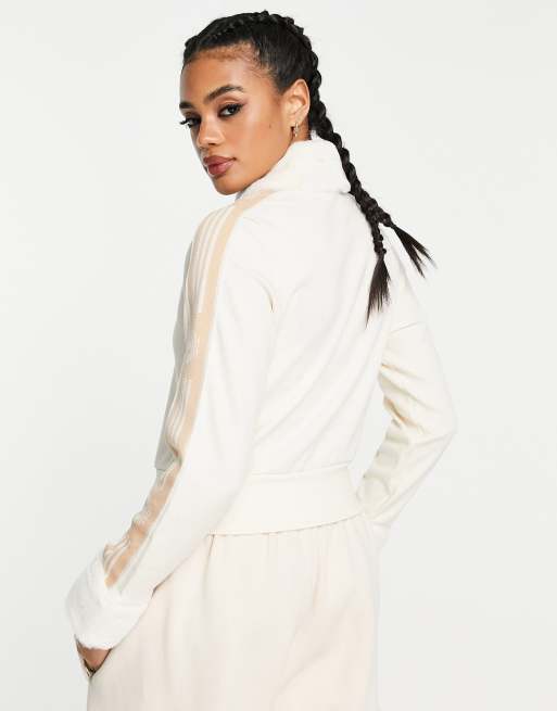 adidas Originals 'Ski Chic' ribbed track top with fur in white | ASOS