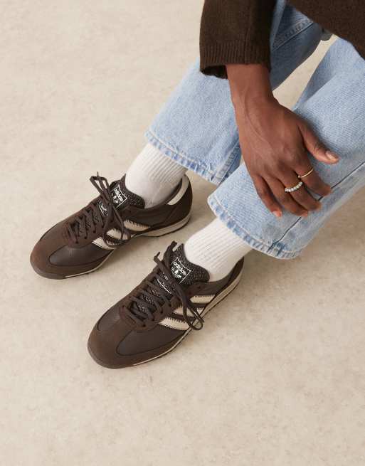 adidas Originals – SL 72 OG – Brązowo-kremowe buty sportowe z ozdobnymi przeszyciami