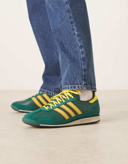 adidas Originals – SL 72 OG – Mörkgröna och gula sneakers med dekorativ söm 