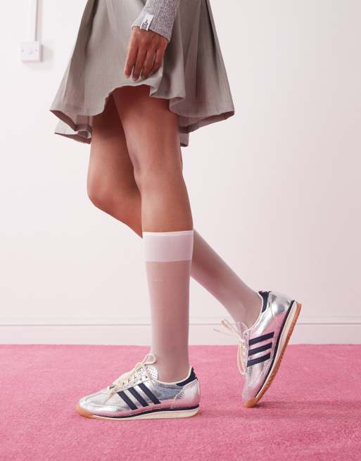 adidas Originals – SL 72 OG – Silvermetalliska och marinblå sneakers