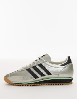 Adidas Originals Sl 72 Og Three-stripe Metallic-leather Sneakers In Silver