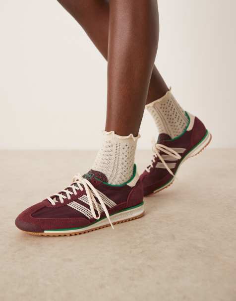 adidas Originals SL 72 OG sneakers with crochet detailing in burgundy- exclusive at ASOS - view 1