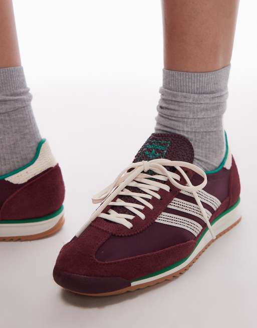 adidas Originals SL 72 OG sneakers with crochet detailing in burgundy- exclusive at ASOS