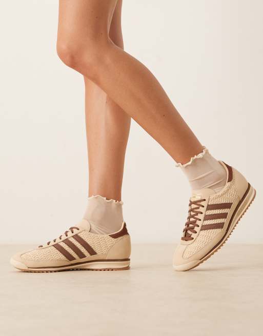 adidas Originals SL 72 OG trainers in cream and brown woven