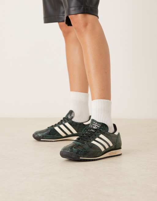 adidas Originals SL 72 OG trainers in dark green and cream snake print |  ASOS