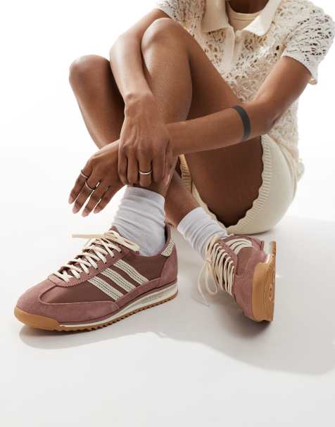 adidas Originals SL 72 OG trainers in light brown and cream crochet - view 1