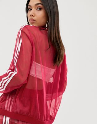 adidas originals sleek mesh tulle track jacket in pink