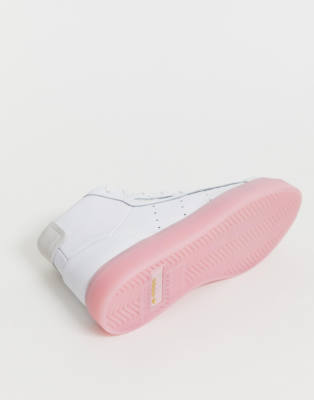 adidas originals sleek mid top trainer in white and pink