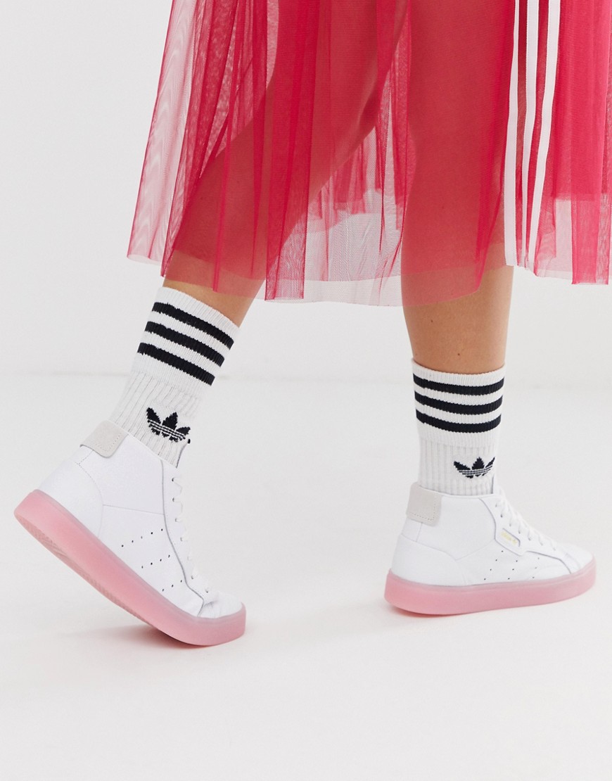 Adidas Originals Sleek Mid Top Trainer in White and Pink