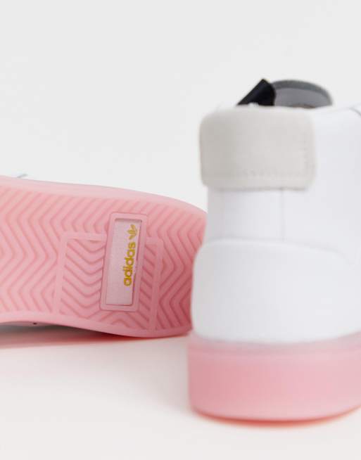 Adidas originals sleek mid top sneaker in white and pink sale