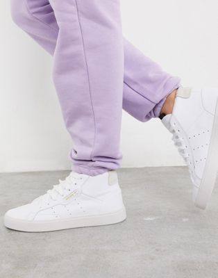 adidas originals sleek mid top trainer in white and pink