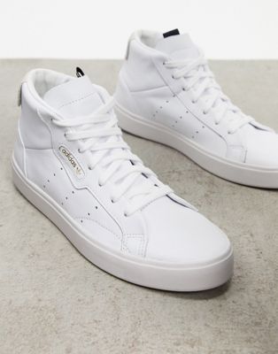 adidas originals sleek mid top sneakers in white and gray