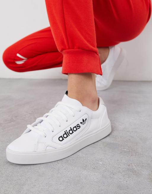 Adidas originals womens sleek super trainer white / white / red best sale