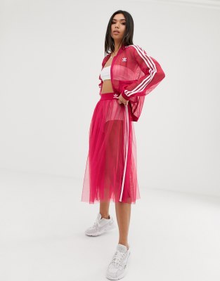 adidas originals sleek mesh tulle track jacket in pink