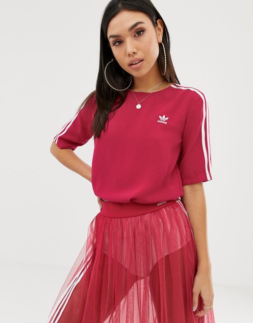 átomo Condensar un millón adidas Originals Sleek Three stripe T-shirt in Pink | ASOS