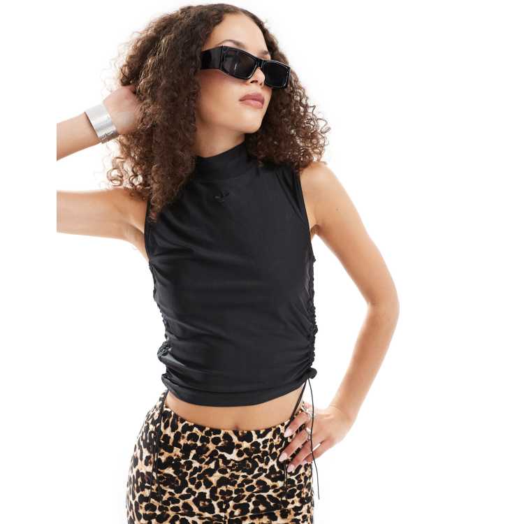 adidas Originals sleeveless tank with high neck and ruched sides in black ASOS