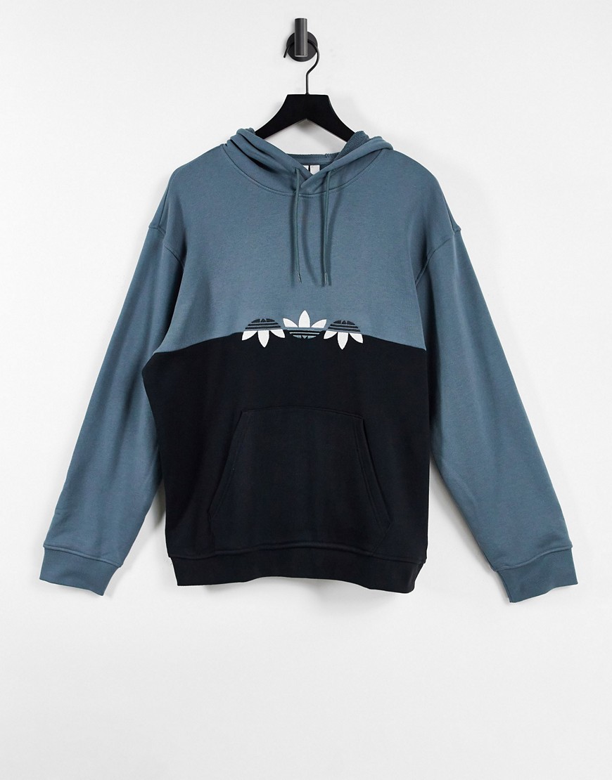 Adidas Originals sliced Trefoil hoodie in gray and black-Grey