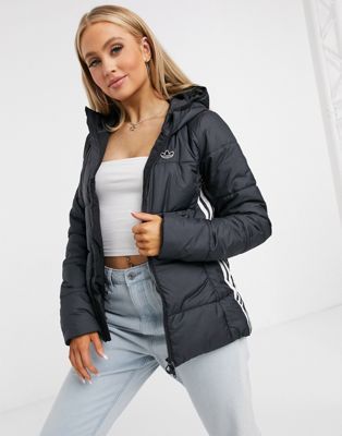 womens short black quilted jacket