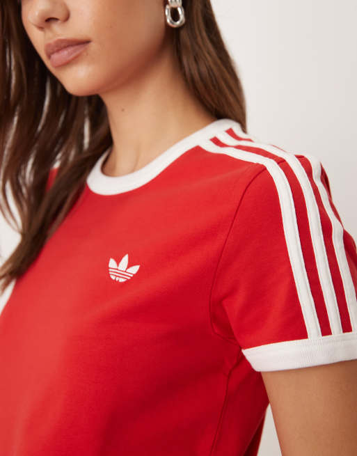 adidas Originals – Slim-Fit-T-Shirt in Better Scarlet/Weiß mit den 3 Streifen, 3 von 4