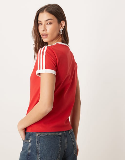 adidas Originals – Slim-Fit-T-Shirt in Better Scarlet/Weiß mit den 3 Streifen, 4 von 4