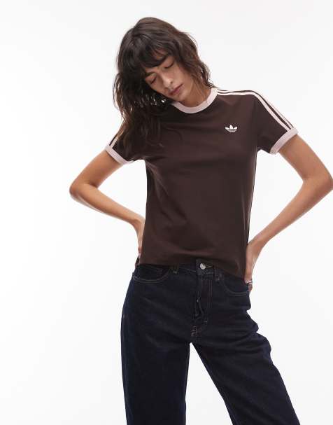 adidas Originals slim fit t-shirt in brown and pink - view 1