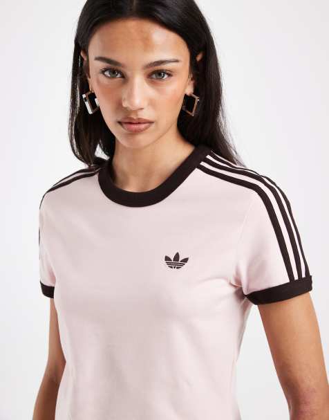 adidas Originals - Slim-fit T-shirt in lichtroze en bruin - view 1