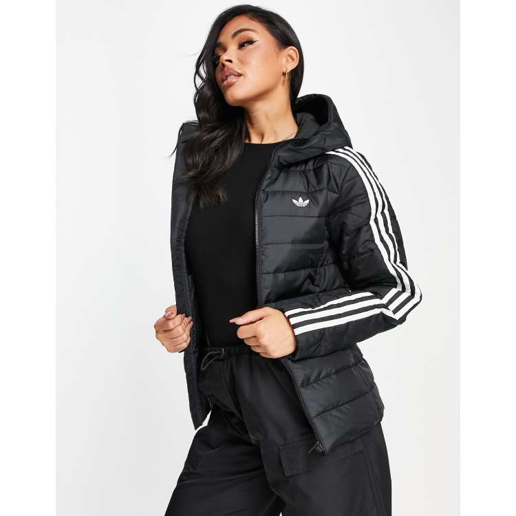 adidas Originals slim trefoil puffer jacket in black