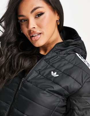 Adidas originals three stripe hotsell padded jacket in black