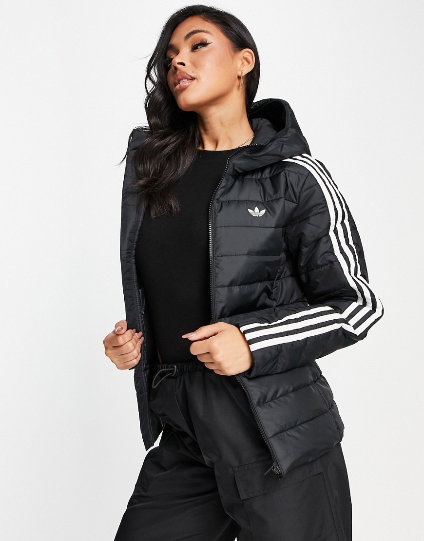 Adidas Originals Slim Trefoil Puffer Jacket In Black