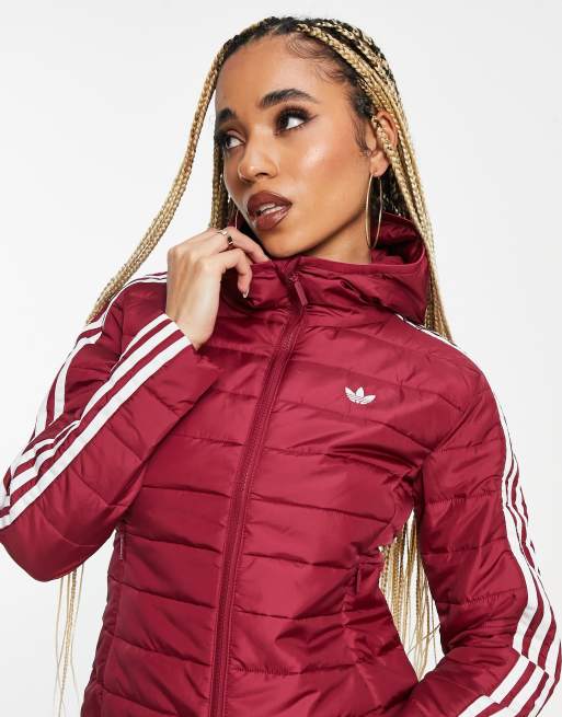 adidas Originals slim trefoil puffer jacket in burgundy ASOS